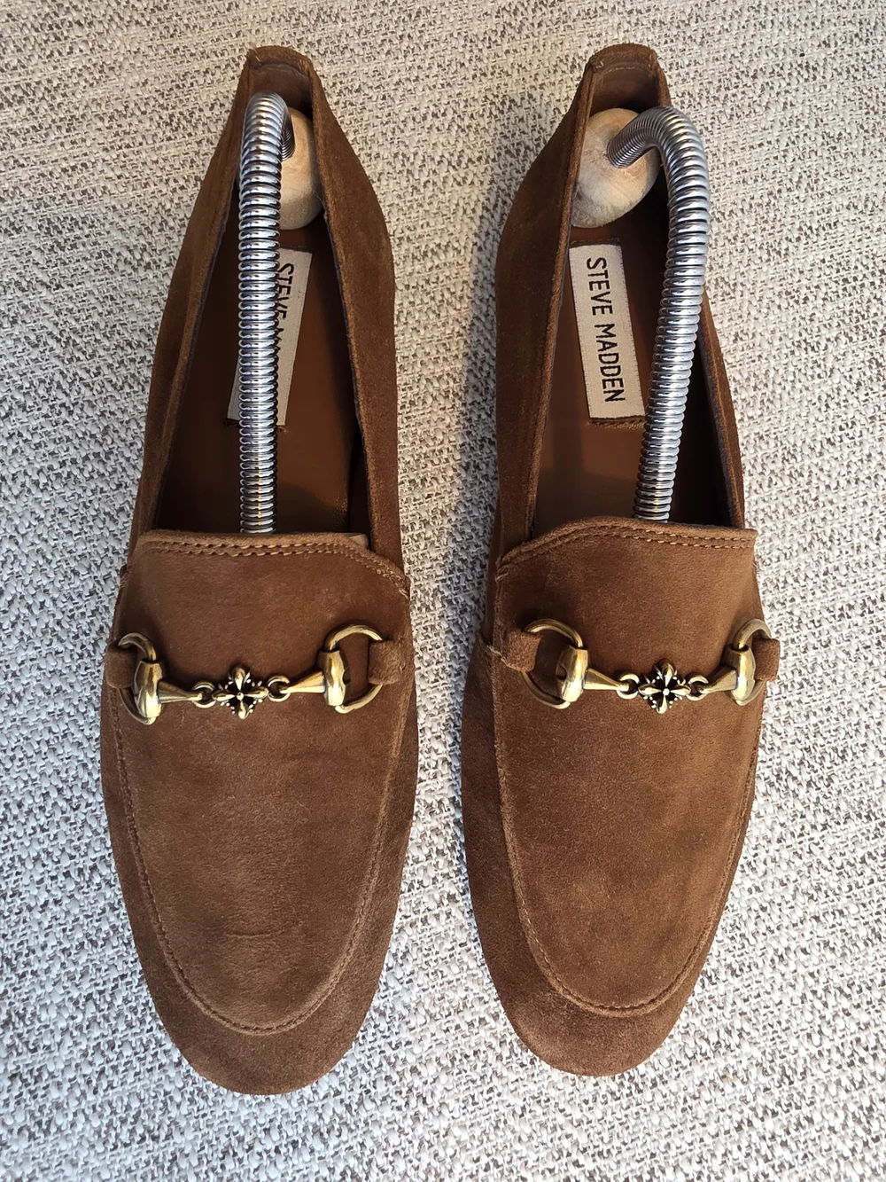 Steve Madden Brown Suede Loafers with Gold Hardware - Picture 2 of 5